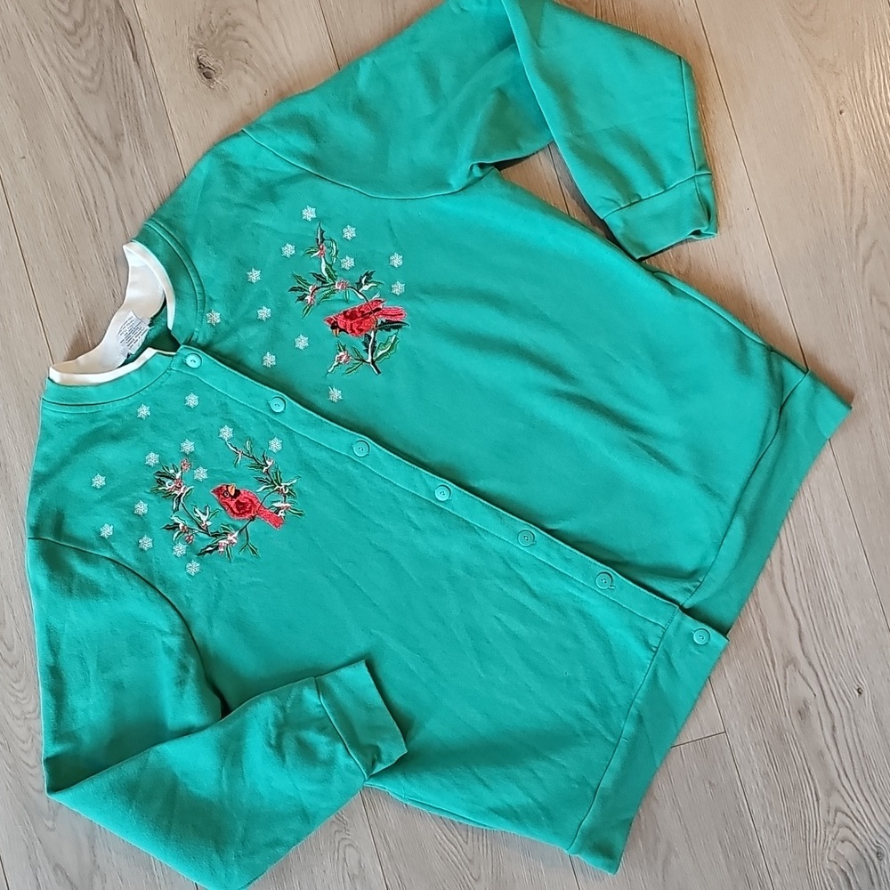 Vintage Bon Worth Winter Christmas Embroidered Cardigan Sweater, XL